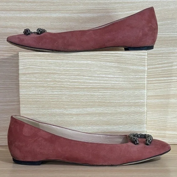 Gucci Dionysus Crystal Pink Suede Flats US 11 Statement Designer - Picture 3 of 9